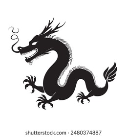 A black dragon with a long tail and a long neck