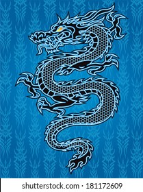 Black dragon on blue background