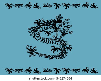 black dragon on blue  (vector)