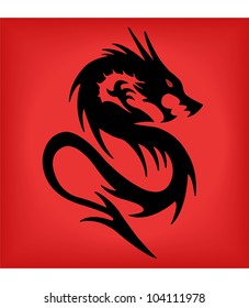 Black Dragon On Red Background