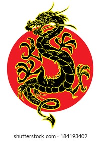 Black dragon on a red circle