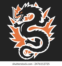Black dragon serpent with white outline. EPS 10 vector logo sticker