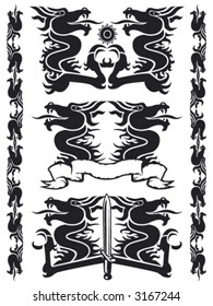 Black dragon set 02. Vector