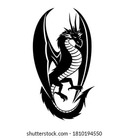 Black dragon sign on a white background.
