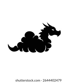 Black dragon silhouette in cloud design element.
