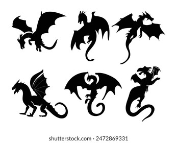 Black Dragon  Silhouette . Dragon Collection Vector