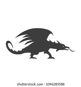 black dragon silhouette with flame. dragon logo - vector illustration