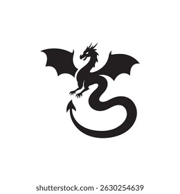 Black Dragon Silhouette in Flight