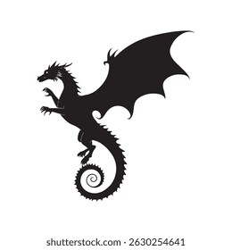Black Dragon Silhouette in Flight