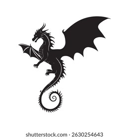 Black Dragon Silhouette in Flight