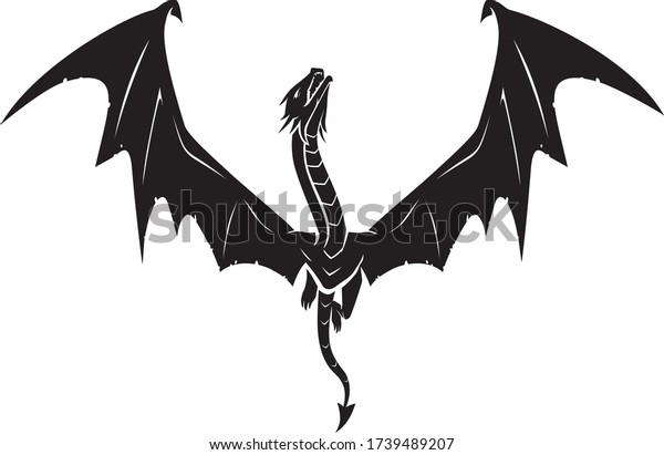 Black Dragon Silhouette Flying Upward Fantasy Stock Vector Royalty Free