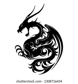 Black Dragon Silhouette Image On White Background