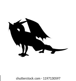 Black dragon silhouette, isolated on white