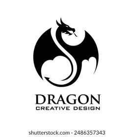 A black dragon silhouette isolated on the white background