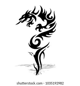 Black Dragon. Silhouette on white background, vector for printing.