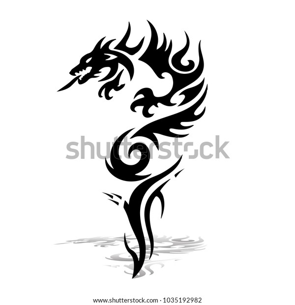 Black Dragon Silhouette On White Background のベクター画像素材 ロイヤリティフリー