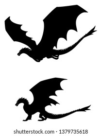 Black Dragon Silhouettes Staying Flying Vector Stock Vector (Royalty ...