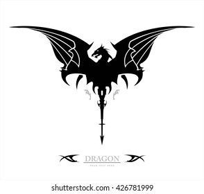 Black Dragon, Dragon, spreading its wing. Elegant Black Dragon, symbolizing power, protection, dignity, wisdom, etc. Suitable for team Mascot , team icon, community identity, product identity, etc 