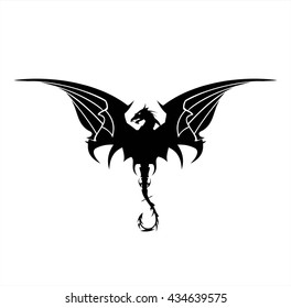 Black Dragon, Dragon, spreading its wing. Elegant Black Dragon with the bending tail, 