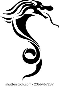 Tatuaje del dragón negro, ilustración del tatuaje, vector sobre un fondo blanco.