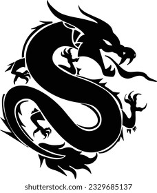 Black dragon tattoo vector illustration
