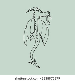 Black dragon vector drawing. dragon tattoo