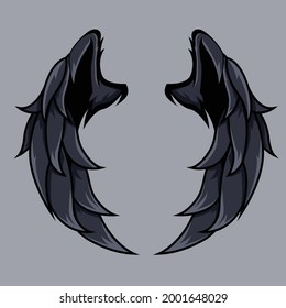 

Black dragon wings in gaming mascot style. Can be used in e sport logos or game design. Can use them to show someone wrapped in the wings. Dark and spooky perfect for Halloween  posters