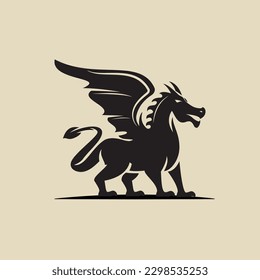 black dragon with wings logo icon vector illustration