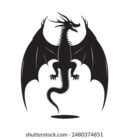 A black dragon with wings and a long tail