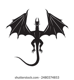 A black dragon with wings and a long tail