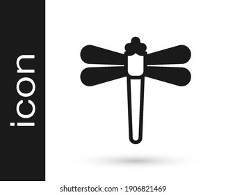 Black Dragonfly icon isolated on white background.  Vector