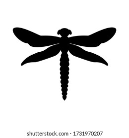 Black dragonfly in trendy style on white background. Beauty concept. Design element. Vector abstract dragonfly on white background. Isolated vector illustration. Insect illustration in abstract style.