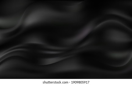 Black draped background Abstract background with wavy texture.