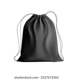 black draw string bag mockup isolated on white background
