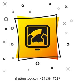 Black Drawbridge ahead icon isolated on white background. Information road sign. Yellow square button. Vector