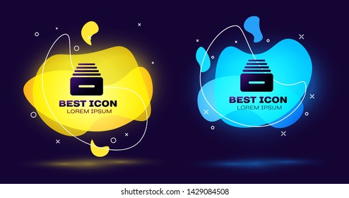 Black Drawer with documents icon isolated on blue background. Archive papers drawer. File Cabinet Drawer. Office furniture. Set of liquid color abstract geometric shapes. Vector Illustration