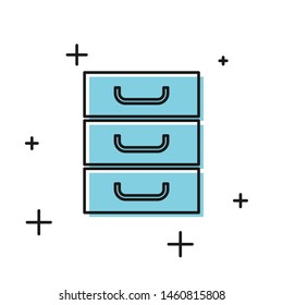 Black Drawer with documents icon isolated on white background. Archive papers drawer. File Cabinet Drawer. Office furniture.  Vector Illustration