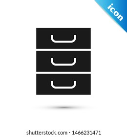 Black Drawer with documents icon isolated on white background. Archive papers drawer. File Cabinet Drawer. Office furniture.  Vector Illustration