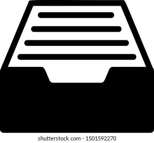 Black Drawer with documents icon isolated on white background. Archive papers drawer. File Cabinet Drawer. Office furniture.  Vector Illustration