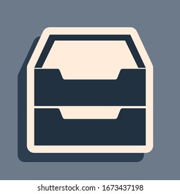 Black Drawer with documents icon isolated on grey background. Archive papers drawer. File Cabinet Drawer. Office furniture. Long shadow style. Vector Illustration