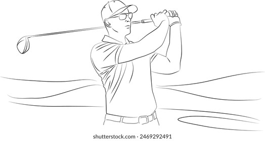 Dibujo negro de primer plano en el golfista