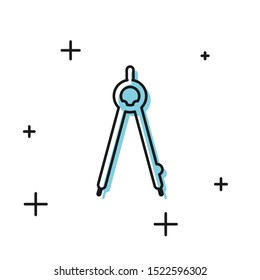 Black Drawing compass icon isolated on white background. Compasses sign. Drawing and educational tools. Geometric instrument.  Vector Illustration