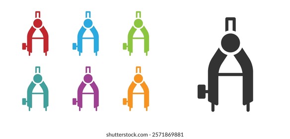 Black Drawing compass icon isolated on white background. Compasses sign. Drawing and educational tools. Geometric instrument. Set icons colorful. Vector