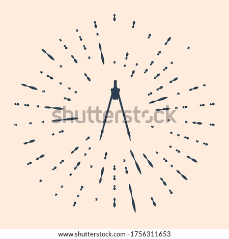 Black Drawing compass icon isolated on beige background. Compasses sign. Drawing and educational tools. Geometric instrument. Education sign. Abstract circle random dots. Vector Illustration