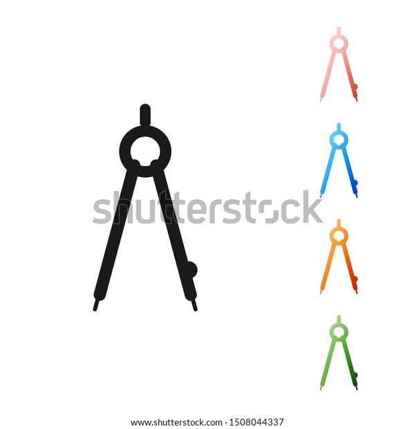 Black Drawing compass icon\
isolated on white background. Compasses sign. Drawing and\
educational tools. Geometric instrument. Set icons colorful. Vector\
Illustration