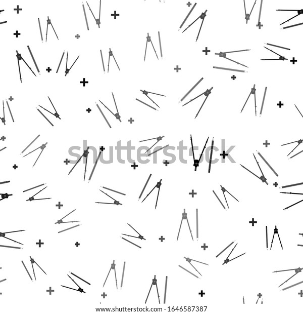 Black Drawing compass and pencil with eraser\
icon seamless pattern on white background. Education sign. Drawing\
and educational tools. Geometric equipment. School office symbol.\
Vector Illustration