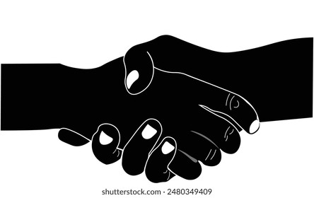  black drawing of handshake. Handshaking of business partners drawn by one single line. Vector illustration.