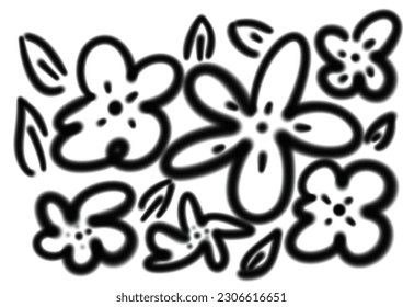 Black drawing line of seamless floral pattern, design for fabrics print or wallpaper, hand drawing vector, Isolated floral elements, daisy, aster, chrysanthemum. Line childish drawings