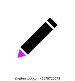 Black Drawing Pencil with Pink Tip Icon Graphic