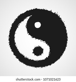 Black drawing of the Yin Yang symbol in doodle style. Vector illustration. Hand drawn Yin Yang symbol, isolated.